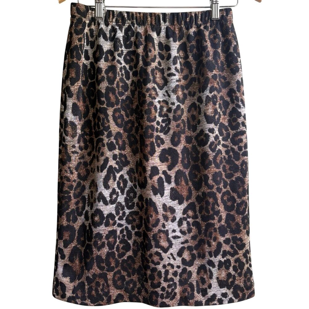 CHICOS 0 (S/4) Leopard Animal Print Skirt Elastic Waist Stretch Career Party